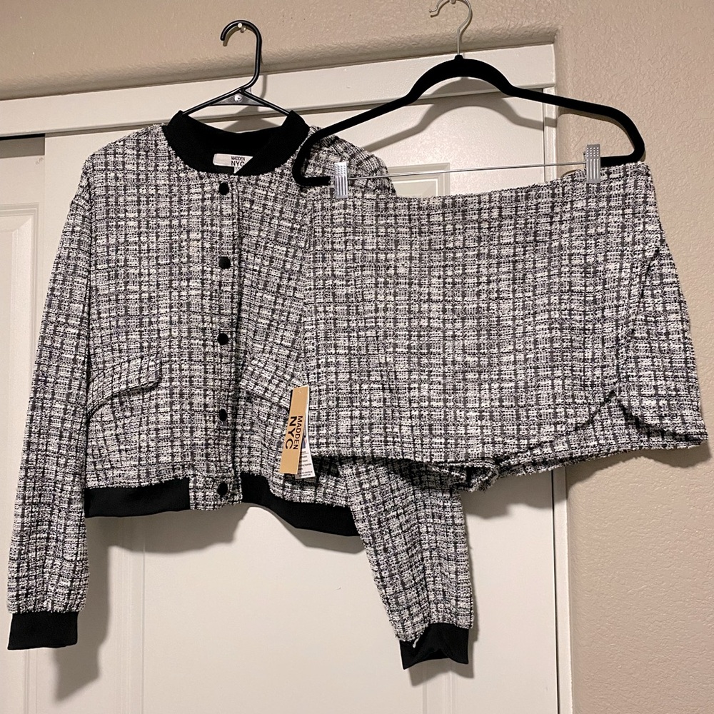 Tweed Blazer Skirt Set NWT - 2 Piece Set Large / XXL - Black & White, Madden NYC